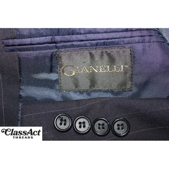 Gianelli Mens 2 Piece Suit Wool Blue Striped Wool 2 Btn 44L Pleated 33" W - Picture 9 of 9